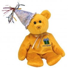 1 X TY Beanie Baby - NOVEMBER the Teddy Birthday Bear (w/ hat)   